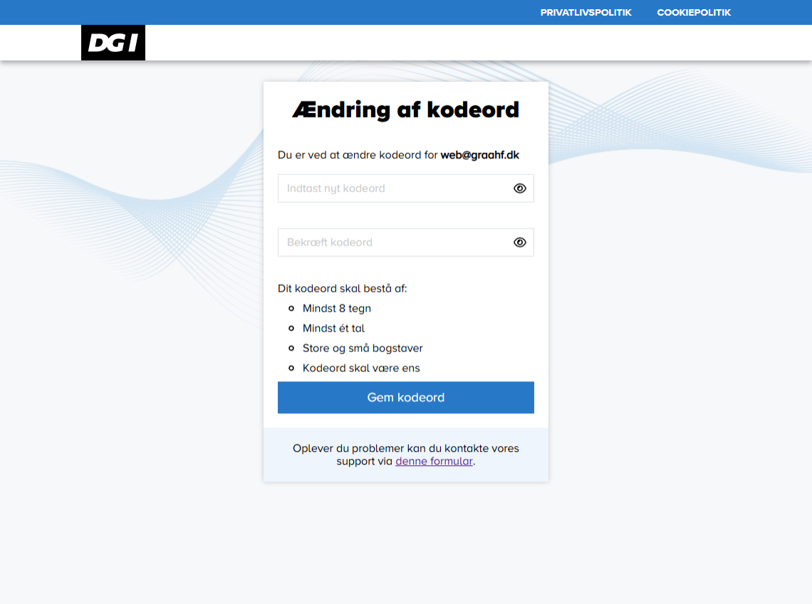 Mit DGI - Ændring af kodeord